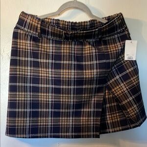 ❌SOLD❌ Blue and Tan Mini Pencil Skirt with Wrap Design